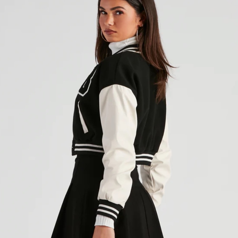B For Babe Crop Letterman Jacket